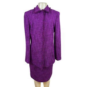 Dana Buchman Womens Purple Boucle Skirt Suit Set Size 10/12